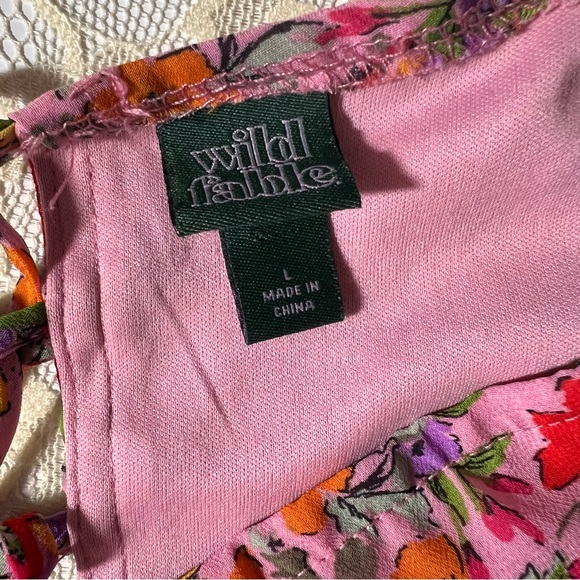 Wild Fable Women's Large Pink Floral Puff Sleeve Sweetheart Neckline Crop Top - Picture 4 of 5